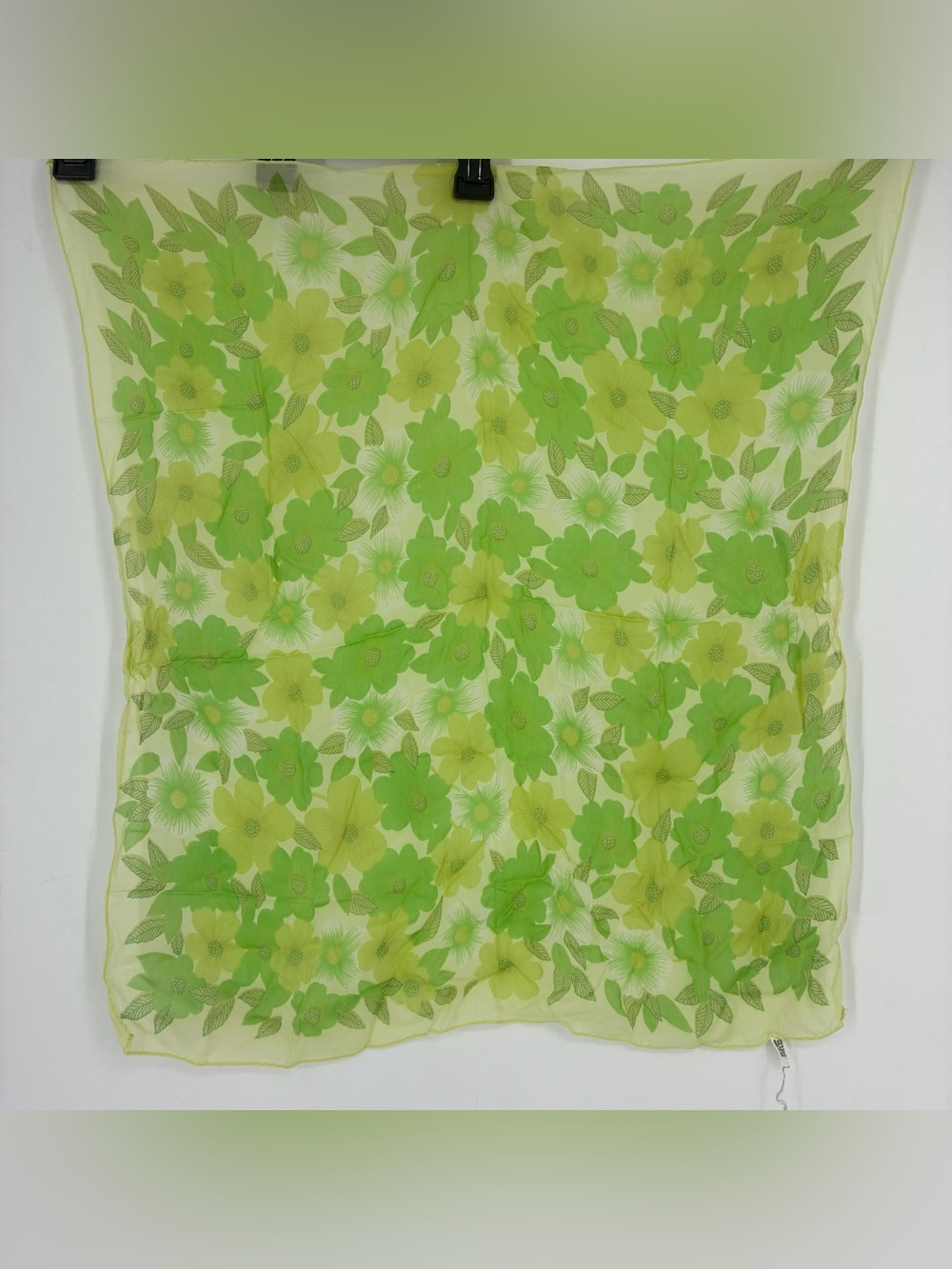 Vintage 60s 70s Rayon Retro Mod Scarf Hand Rolled Japan Floral Green 26" Square
